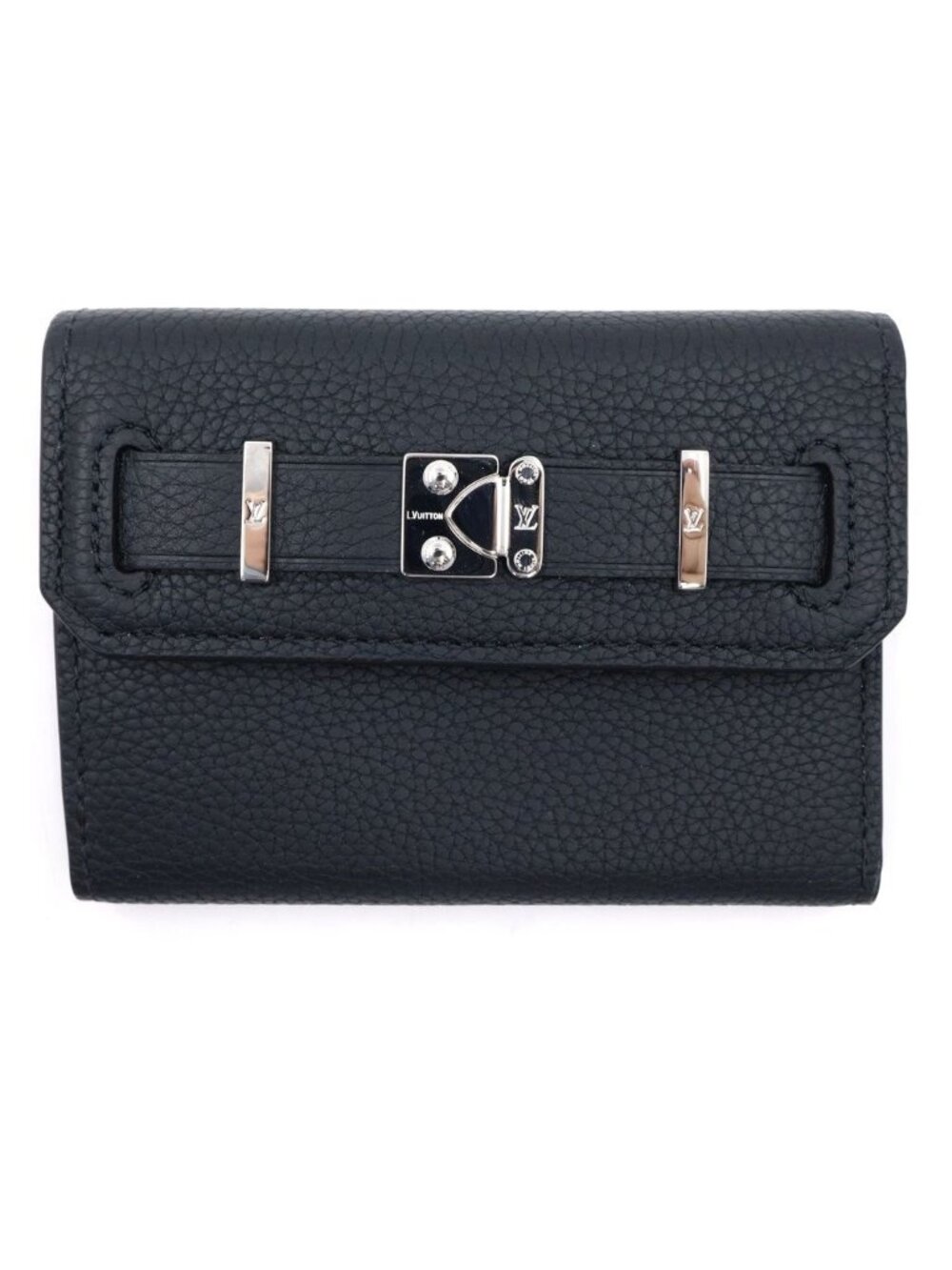 Louis Vuitton Georges Wallet Trifold Coin Purse Black Leather Silver